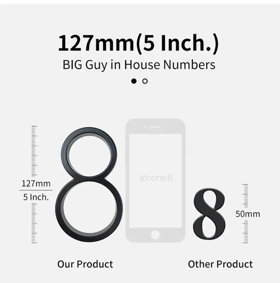 12cm Big 3D Modern House Number Door Home Address Numbers for House Number Digital Door Outdoor Sign Plates 5 Inch.#1 Black