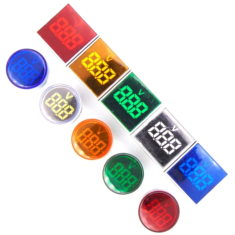 

LED Voltmeter Signal Lights Digital Display Gauge Volt Voltage Meter Indicator Lamp Tester Measuring Range AC 20-500V 22mm