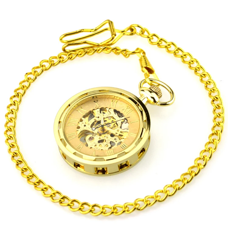 Fashion Gold Mechanical Pocket Watch Stainless Steel Luxury Skeleton Design Men Women Casual Pocket Watches With Chain