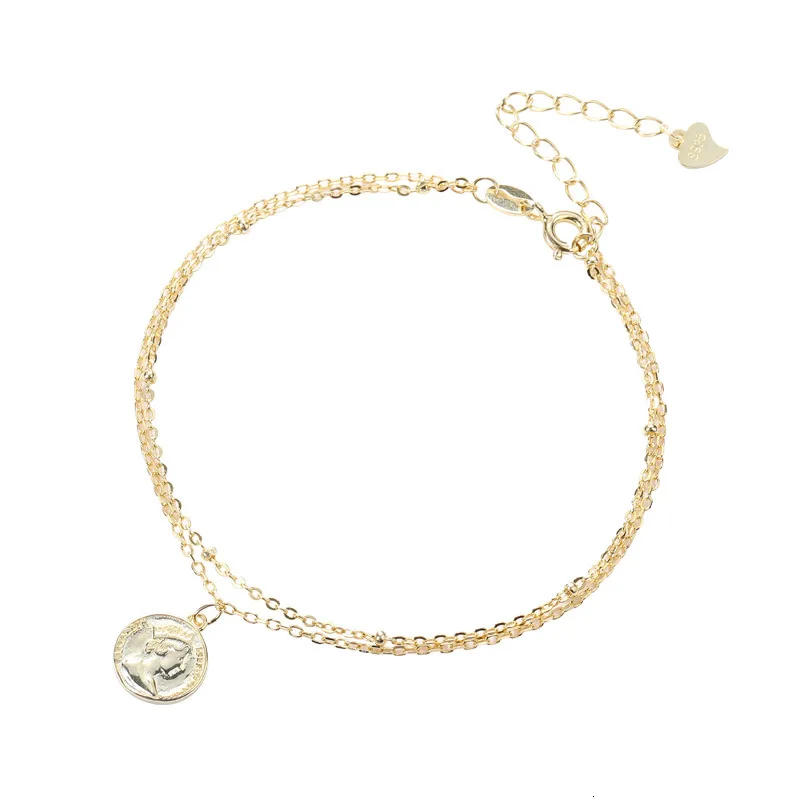 

Round Coin Layered Bracelets 925 Sterling Silver Bangles for woman Gold Chain Femme Vintage Joyas De Plata 925 Mujer Jewelry