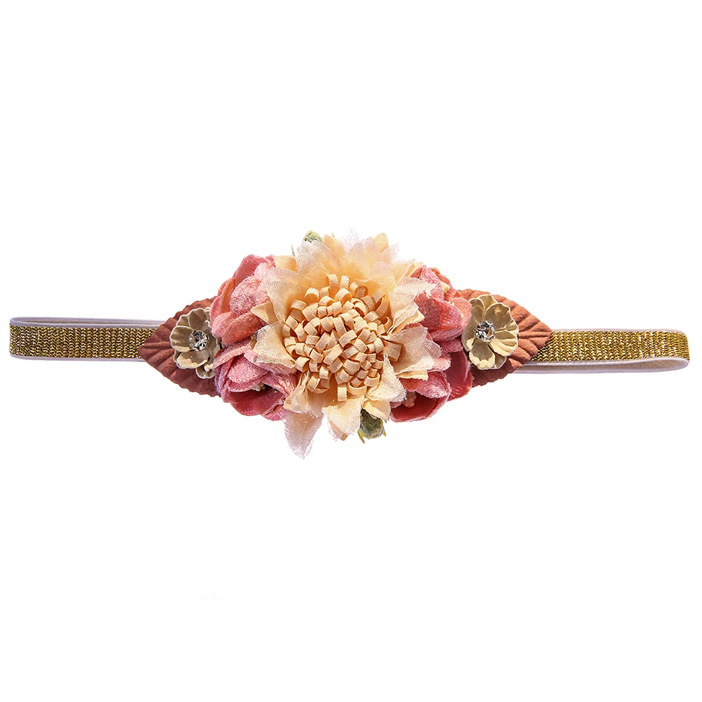 Gold Light Yellow M MISM новые детские цветочные аксессуары для волос, венки для волос золотого цвета, повязка для волос ручной работы для детей, милая эластичная повязка на голову - Цвет: Gold Light Yellow