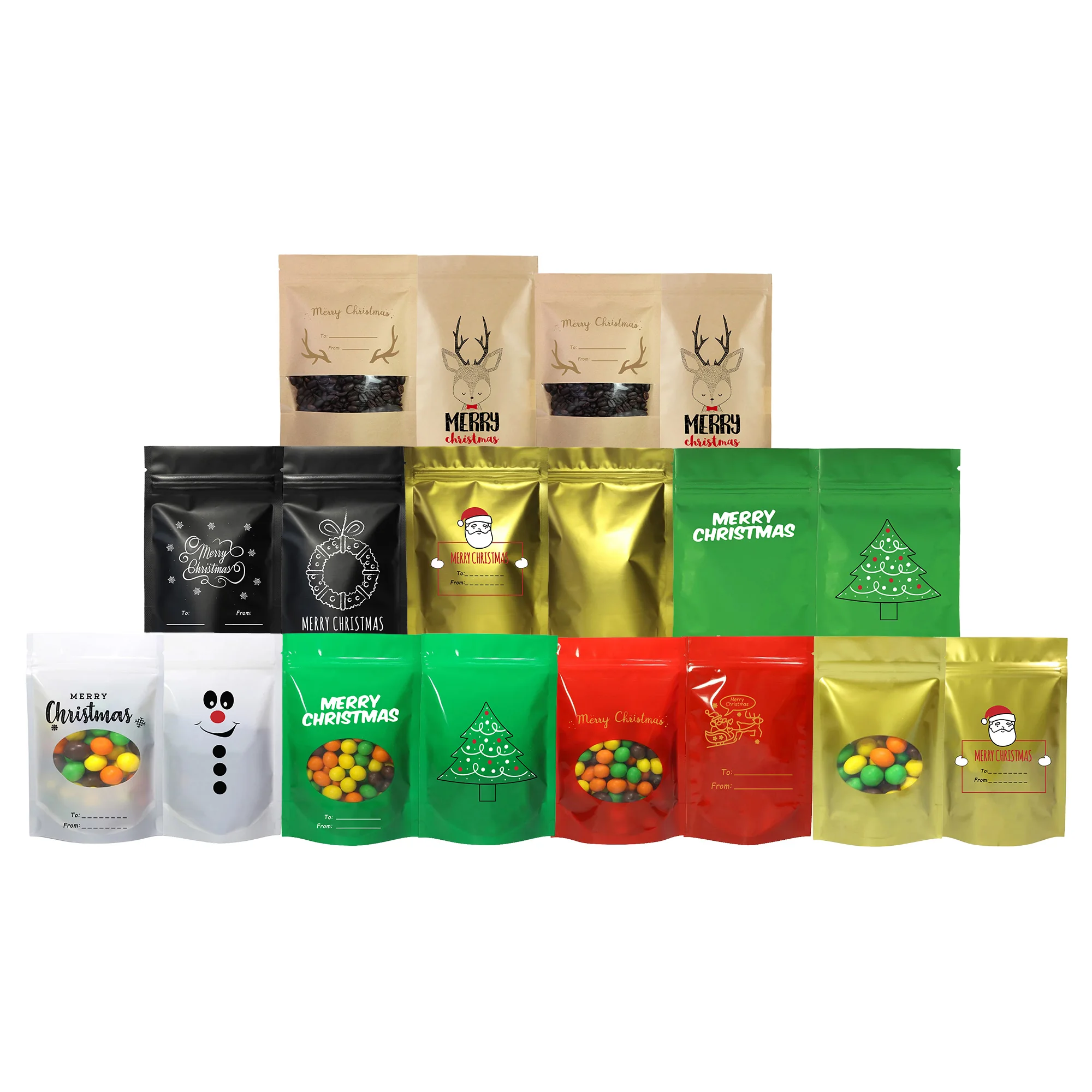 

50 шт./Лот, пластиковые пакеты с рождественским узором