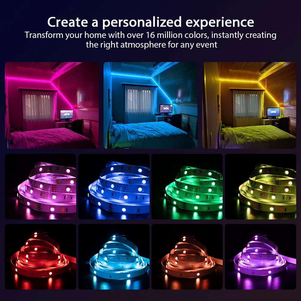 

ColorRGB, LED RGB Strip Light, APP Control Color Changing LED SMD 5050 RGB Light Strips with RF Remote For for Rooms, Party