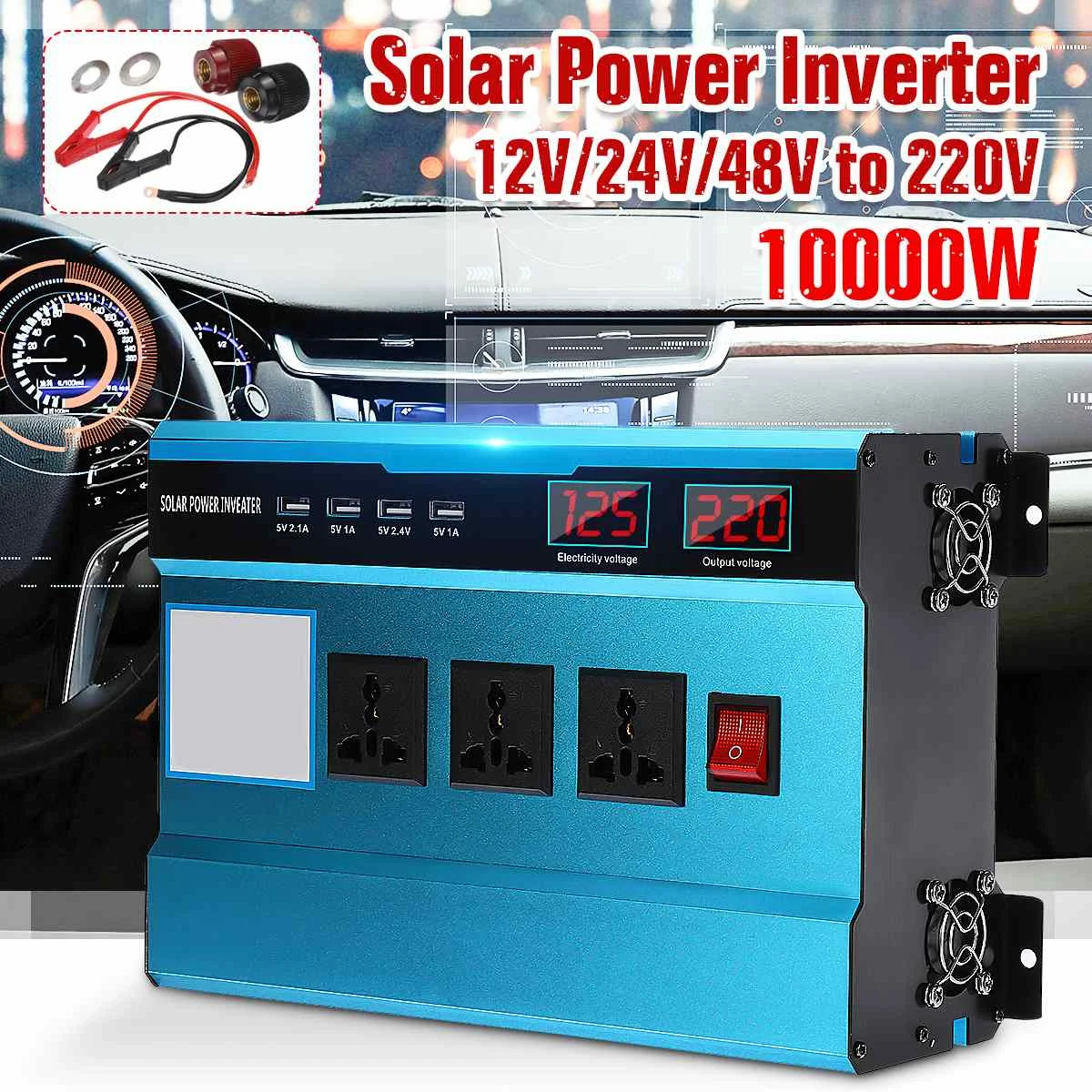 

12V/24V/48V 10000W Car Solar Power 4 USB Port Inverter Voltage Transformer Power Converter Modified Sine Wave Car Home Inverter