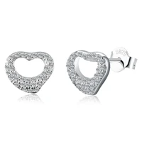 zemior 925 sterling silver romantic hollow heart earrings for women shiny cubic zirconia stud earring female fine jewelry