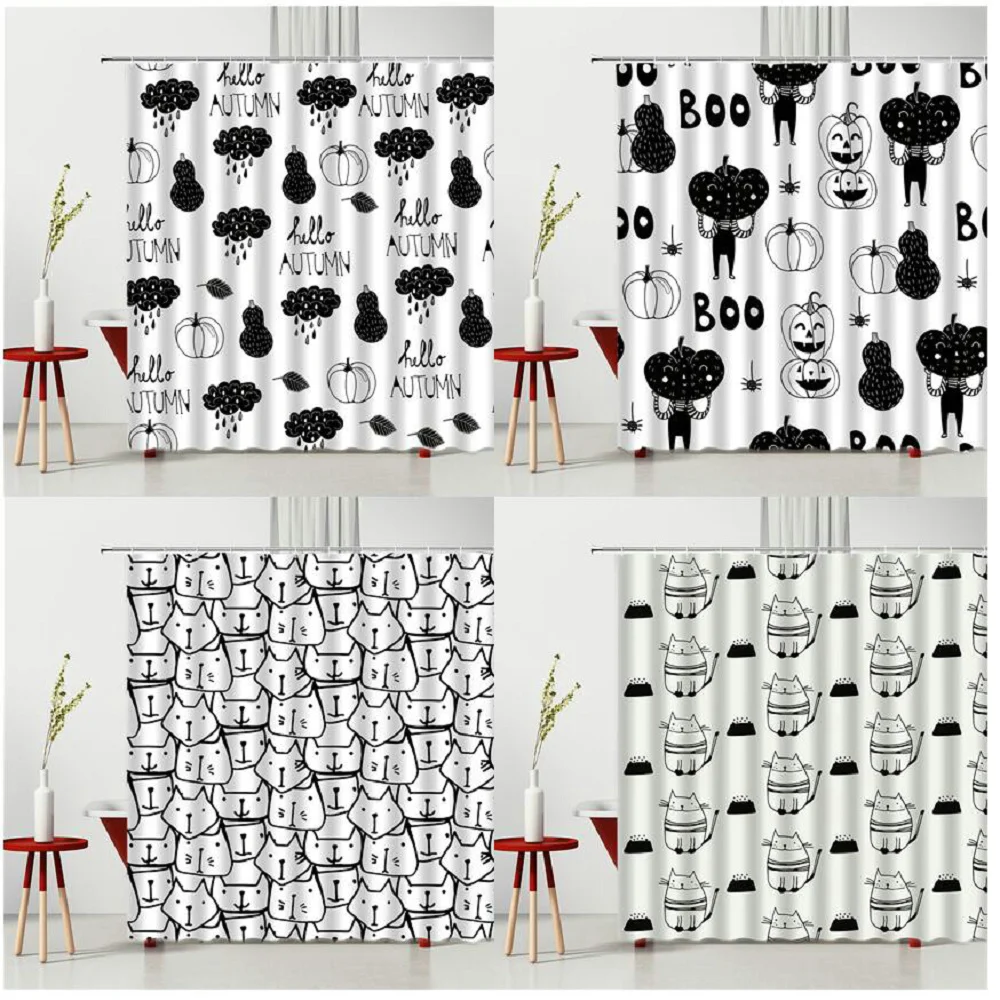 

Children Cartoon Printing Shower fox Fruits Pumpkin Cat Waterproof Polyester Fabric Bathtub Decoration 240X180cm