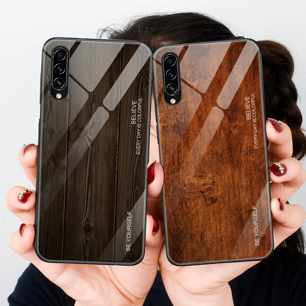 Чехол из закаленного стекла под дерево для samsung Galaxy A10 A20 A30 A30S A50 A50S роскошная