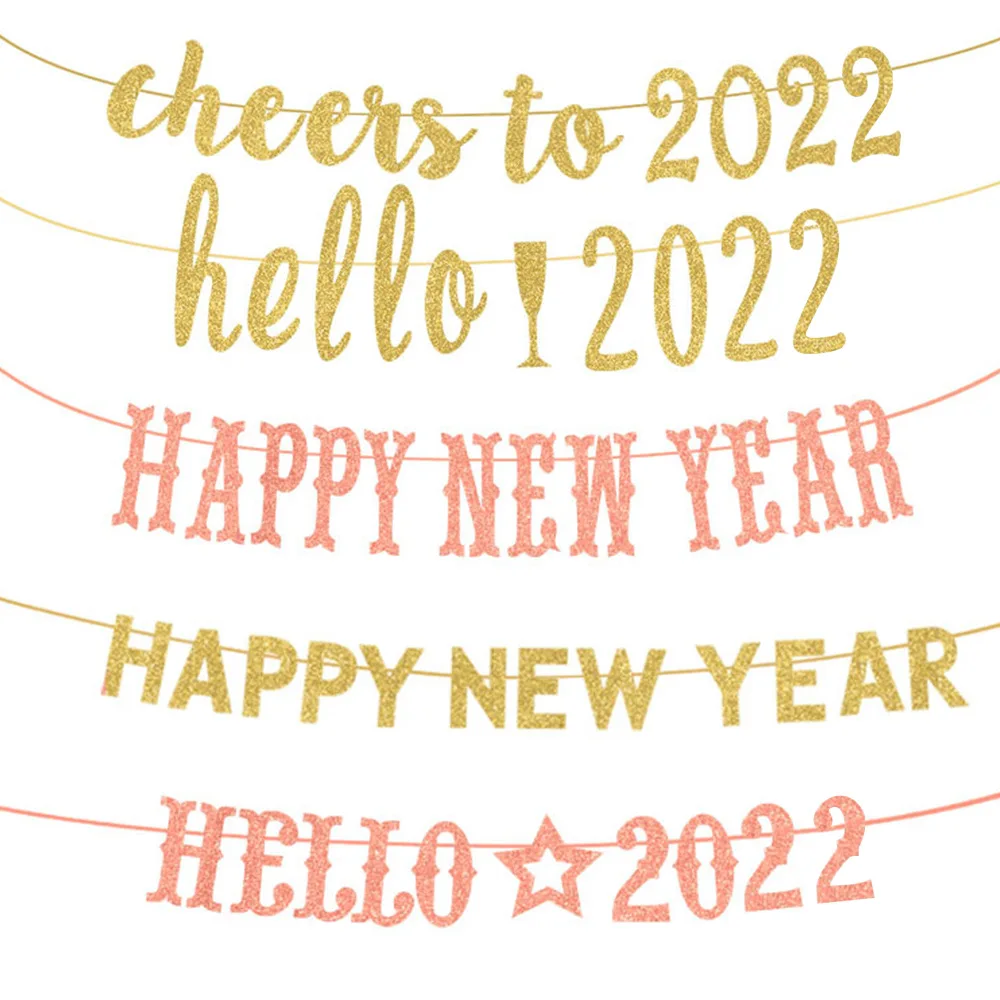 

Happy New Year Bunting Flags And Flowers Holiday Banners Spring Festival Decorations Pull The Flags Hanging Accessories