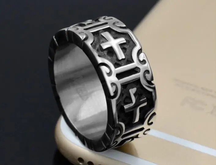 Крест религия кольцо для мужчин сплав Байкер Готический ювелирные изделия в