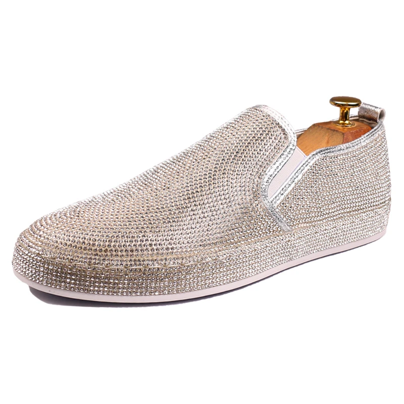 

Роскошная брендовая мужская повседневная обувь; Мужские кожаные туфли; Блестящие стразы; Мужская обувь; Сезон весна-осень; Модные, из дышаще...