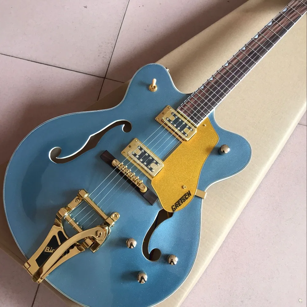 

Custom shop,F hollow body jazz Guitar,Blue color Electric Guitar,vibrato system gitaar,custom jazz guitarra