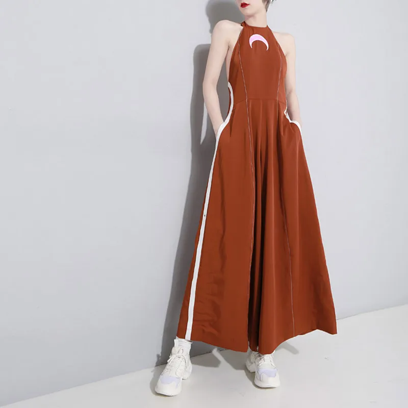 Весна Лето Осень Харадзюку Мун Шаблон Комбинезон кольцо морщинистый с открытой