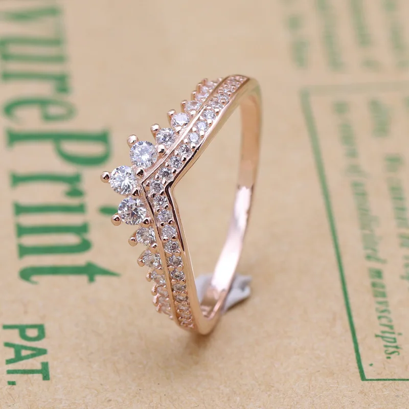 

Amas Authentic S925 Silver Princess Wish Crown Stacked Rose Gold Ring For Women Wedding Engagement Jewelry Girlfriend Gift