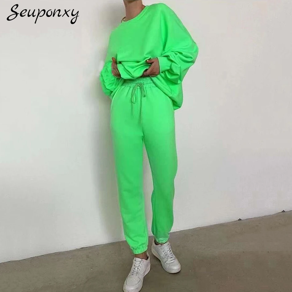 

High Quality Women'S Letters Loose Sports 2 Two-Piece Set 2021 Spring Sexy O-Neck Long-Sleeved Pullover + Pants Casual Set
