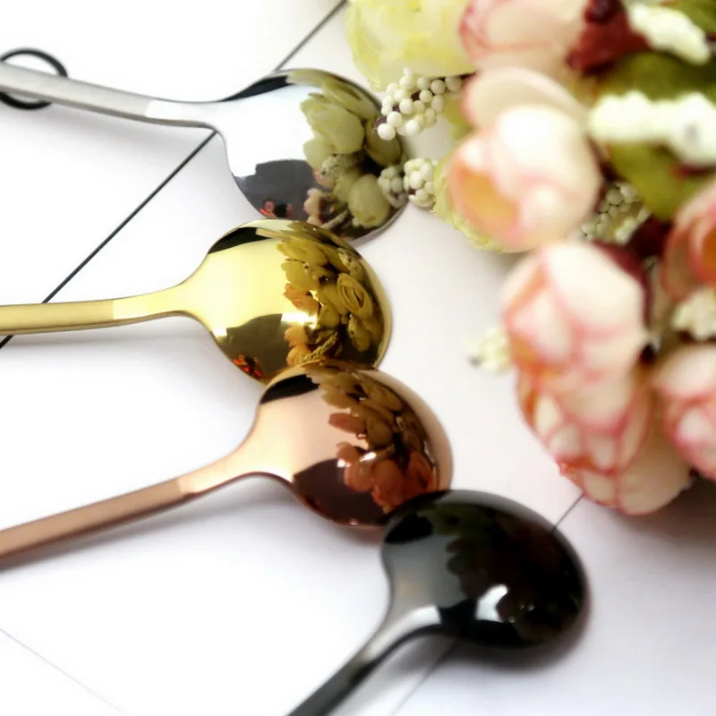 

6pcs/Set Round Shape Coffee Spoon Stainless Steel Mini Teaspoons Sugar Dessert Spoon Ice Cream Soup Spoon Kitchen Accessories#0