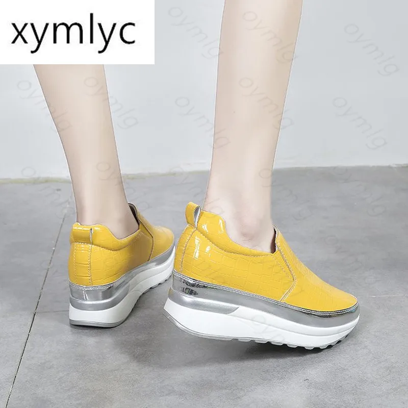 

2021 Comfort Creepers Women Flats PU Leather Platform Shoes Woman Slip On Black White Women Flats Shoes Zapatos De Mujer