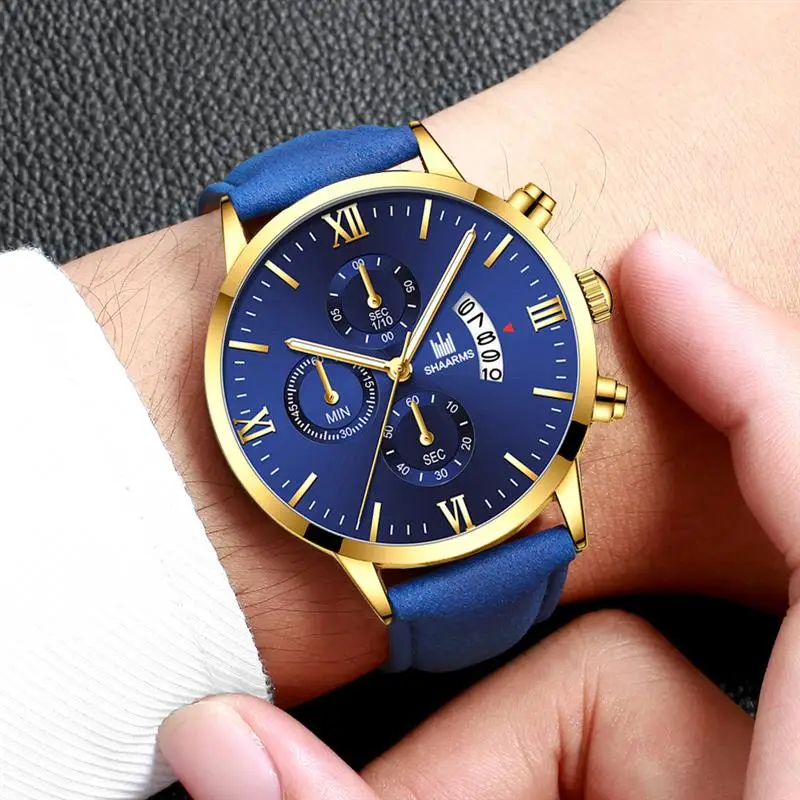 Повседневные мужские часы с римскими цифрами наручные коричневым кожаным