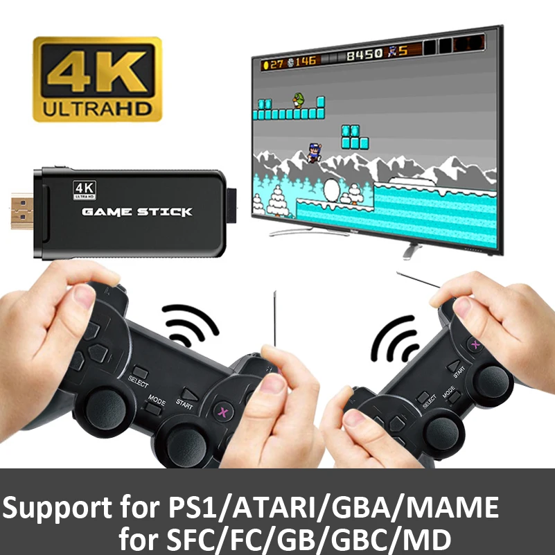 

4K HD TV Video Game Console 2.4G Double Wireless Controller for GBA/CPS/PS1 10000 Classic Games Retro Game Console HD Output