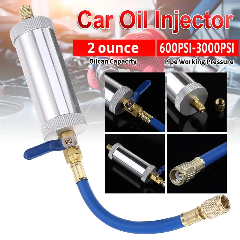 

OLOMM Air Conditioning Car Oil Injection Dye Injection Tool 2 Ounce 1/4" Pure Liquid Oil Coolant Filler Tube Car Accessories