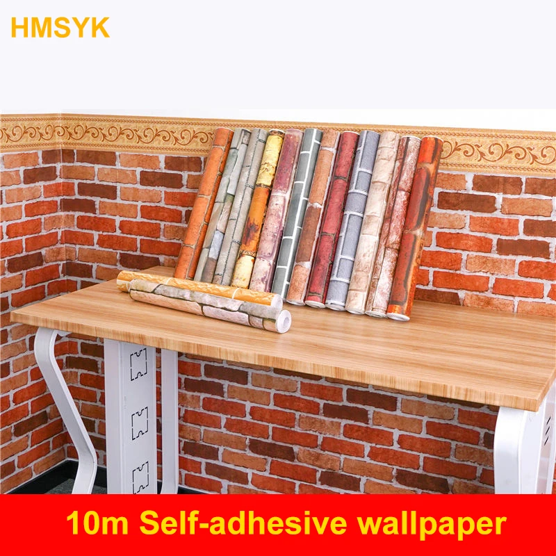 10m Aelf-adhesive PVC wallpaper brick pattern sticker wall  wall paper self-adhesive brick wall sticker retro brick wall paper