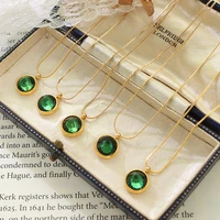yaonuan french exquisite clavicle chain gold plated titanium steel pendant necklace for women inlaid green zircons party daily