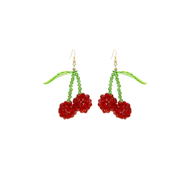 

2020 Fashion Crystal Cherry Earrings for Women Cute Handmade Fruit Earring Party Wedding Jewelry Gifts