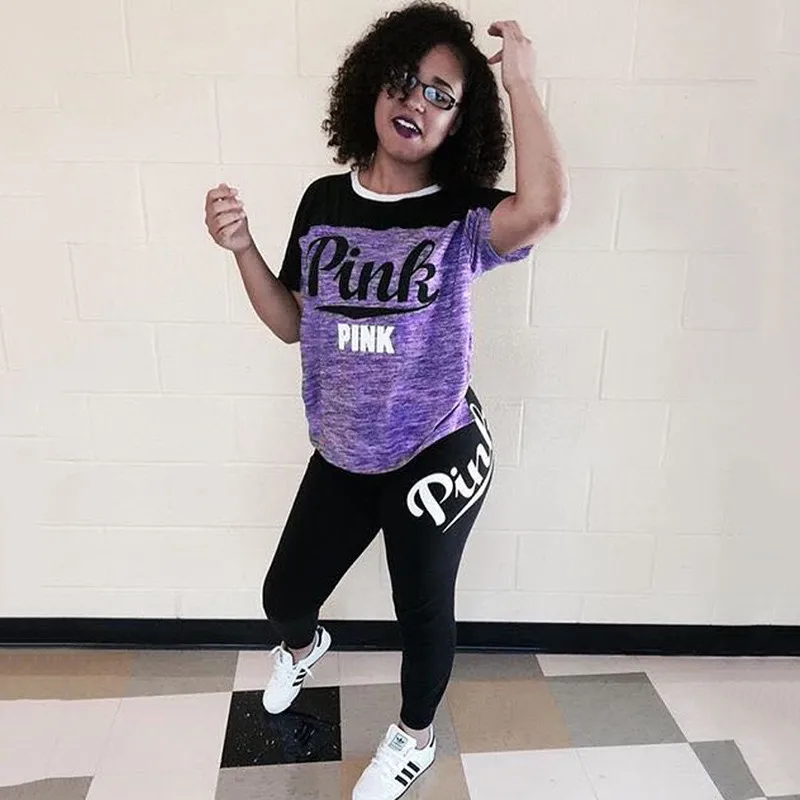 Горячая надпись розовый принт женский наряд короткий рукав Футболка и длинные