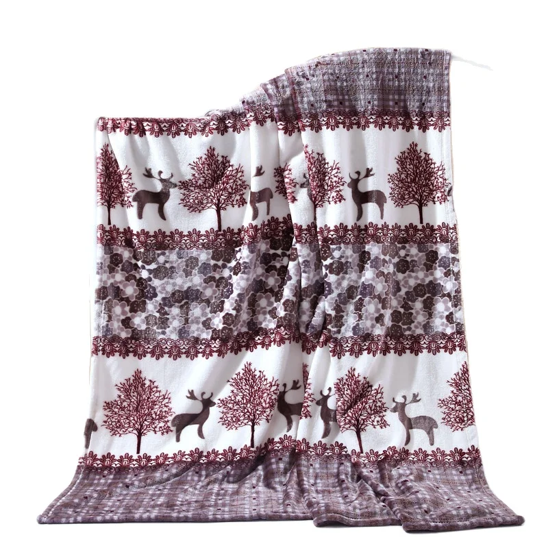 

Milu Deer Flannel Plaid Blanket Winter Coral Cover Warm Soft Throw