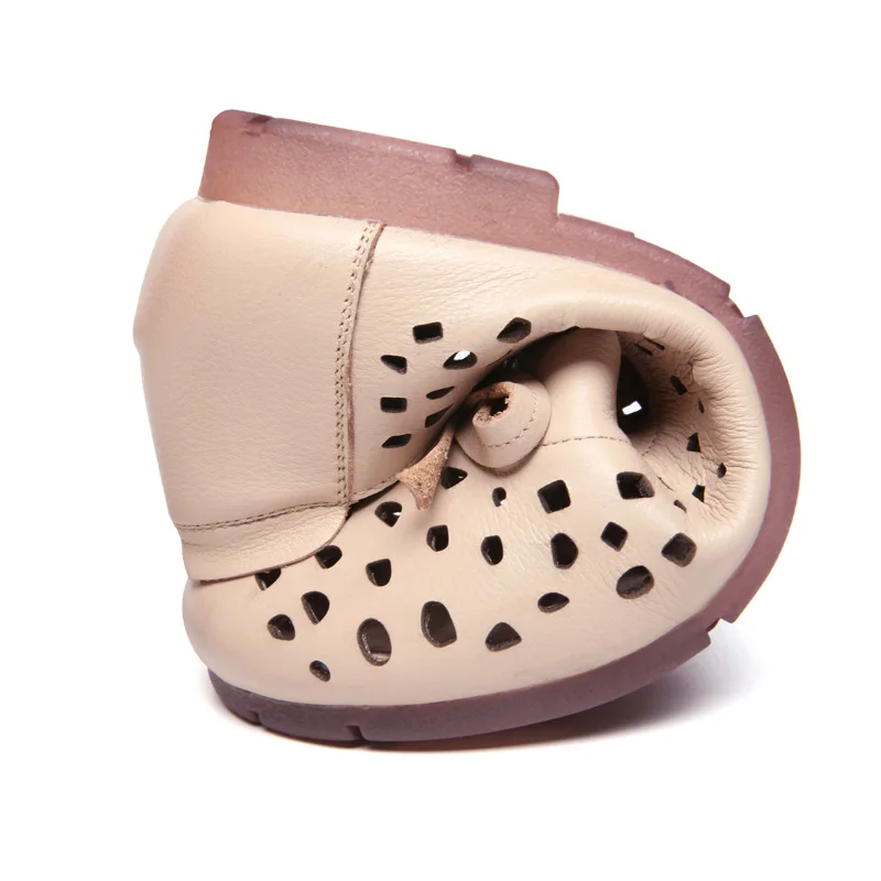 

GKTINOO 2021 Women Flat Shoes Genuine Leather Woman Ballet Round Toe Flats Summer Lady Hollow Out Loafers Women Shoes Sandals