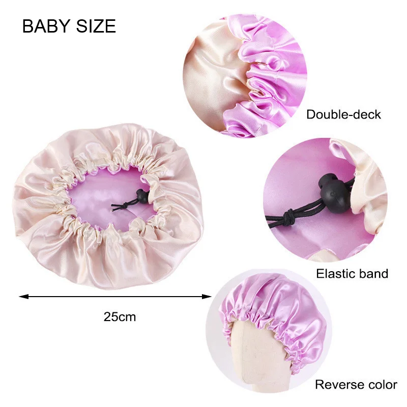 

Mommy And Baby 2pcs Set Satin Bonnet for curly Hair Double Layer Silky Night Sleep Cap Parents and kids Hat Hair Styling Cap