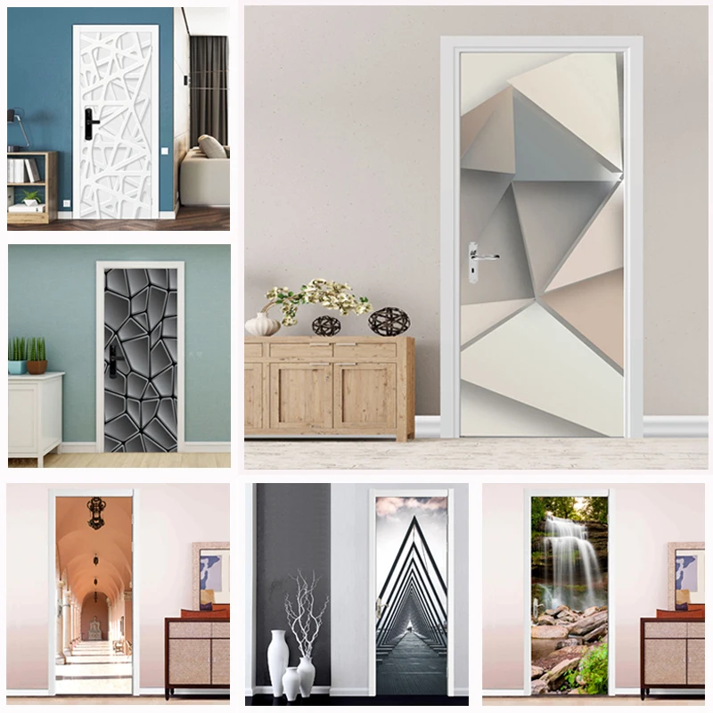 

Wallpaper For Door Modern Fashion Geometry Design Home Renovation Decor Office Cafe Theme Exhibition Poster Vinyl Door Sticker