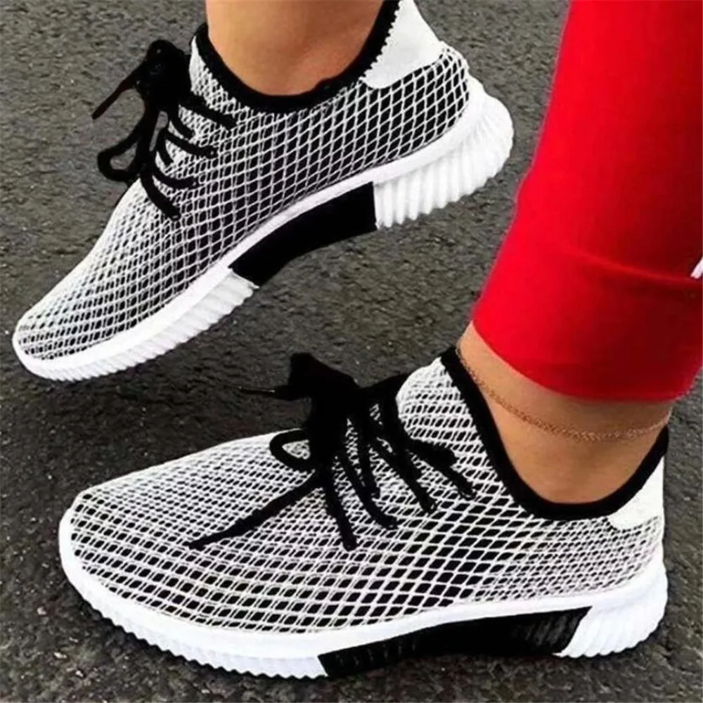 

New style flat bottom women's shoes mesh large size sports shoes, four seasons lightweight flying woven women's vulcanized shoes