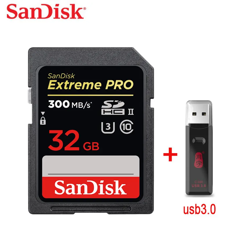 32GB-usb3.0 SanDisk Экстремальная скорость 64 Гб UHS-ll SD карта памяти 128G камера карта памяти флэш-карта 300 МБ/с./с 32 Гб UHS-II чтение 300 м - Емкость: 32GB-usb3.0