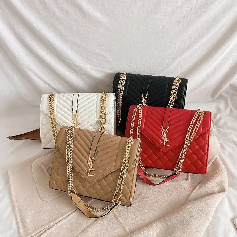 

Women's Luxury Designer Shoulder Bag for Women 2021 Chain Famous Branded Crossbody Handbags Trending Hand Bag Rhombus PU Leather