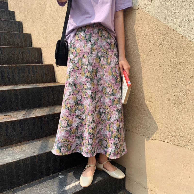 

Модная универсальная юбка HziriP с цветочным принтом, Новое поступление 2021, уличная одежда с высокой талией, офисные женские шикарные нежные в...