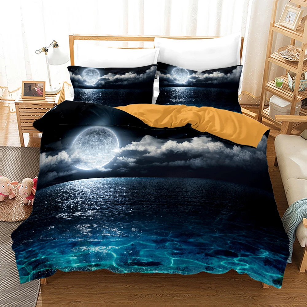 

Seawater Moon Cloud In Night Bedding Set Twin Full Queen King Size Beautiful Scenery 3D Print Duvet Cover Set Home Textile Gift
