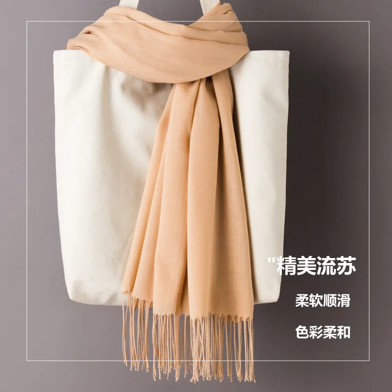 Women Solid Color Cashmere Scarves with Tassel Autumn New Soft Warm Lady Girls Wraps Thin Long Scarf Female Shawl Men Scarf