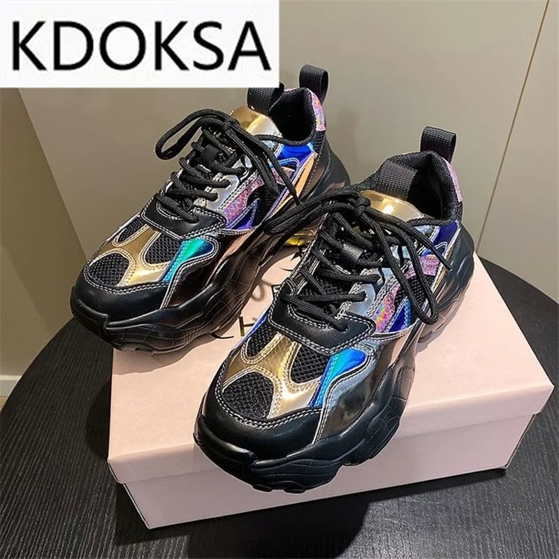 

Vulcanized shoes 2021 autumn new all-match breathable sports women's lace-up increased platform casual multicolor