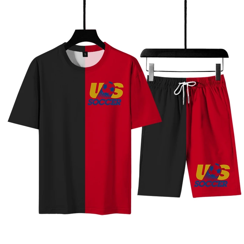 

2021 Summer New Men's Sets Mixed Color 3D Digital Printing Brand Football Sportswear Men's Casual T-Shirt Suit 2-Piece Set M-6XL