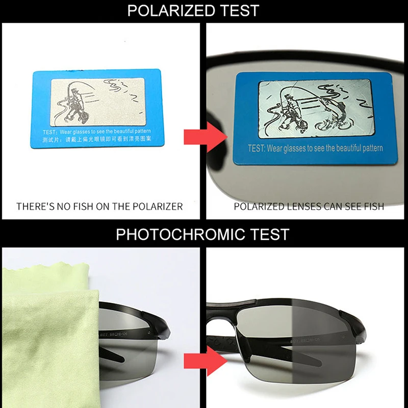 Мужские фотохромные солнцезащитные очки металлические поляризационные