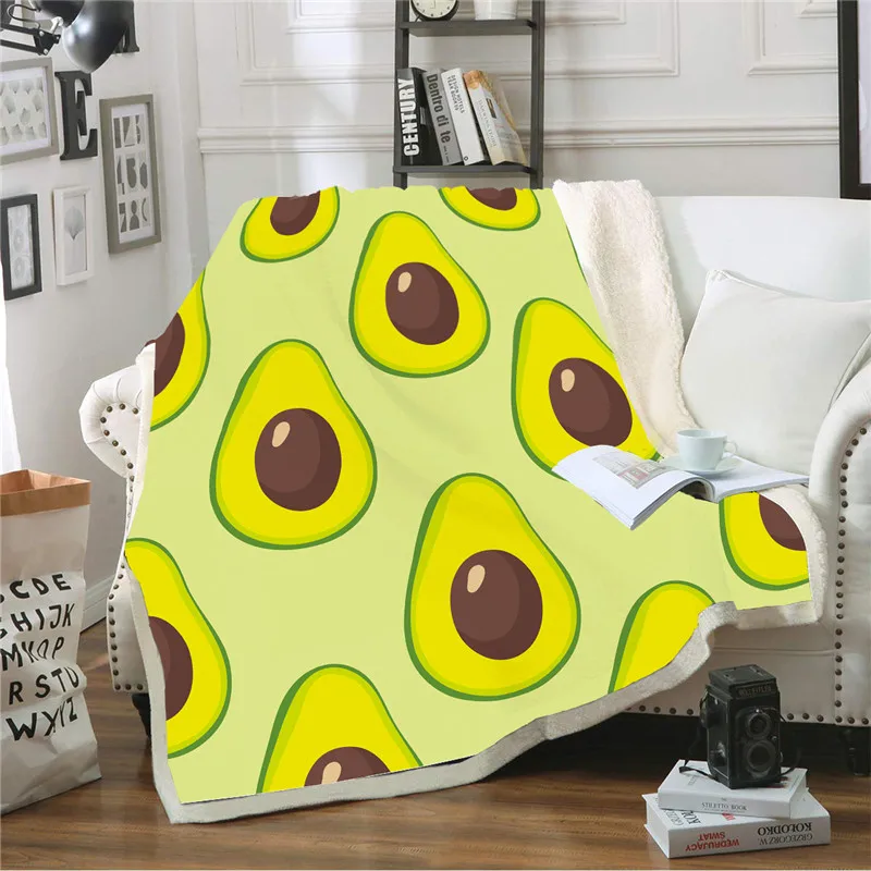 Зимнее шерстяное одеяло с принтом авокадо Флисовое супертеплое мягкое