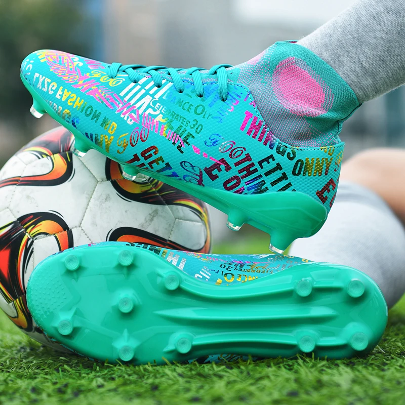 

New High Ankle Soccer Shoes Men Breathable Outdoor High-top Football Boots Turf Soccer Cleats Kids AG Women Soft Football Shoes