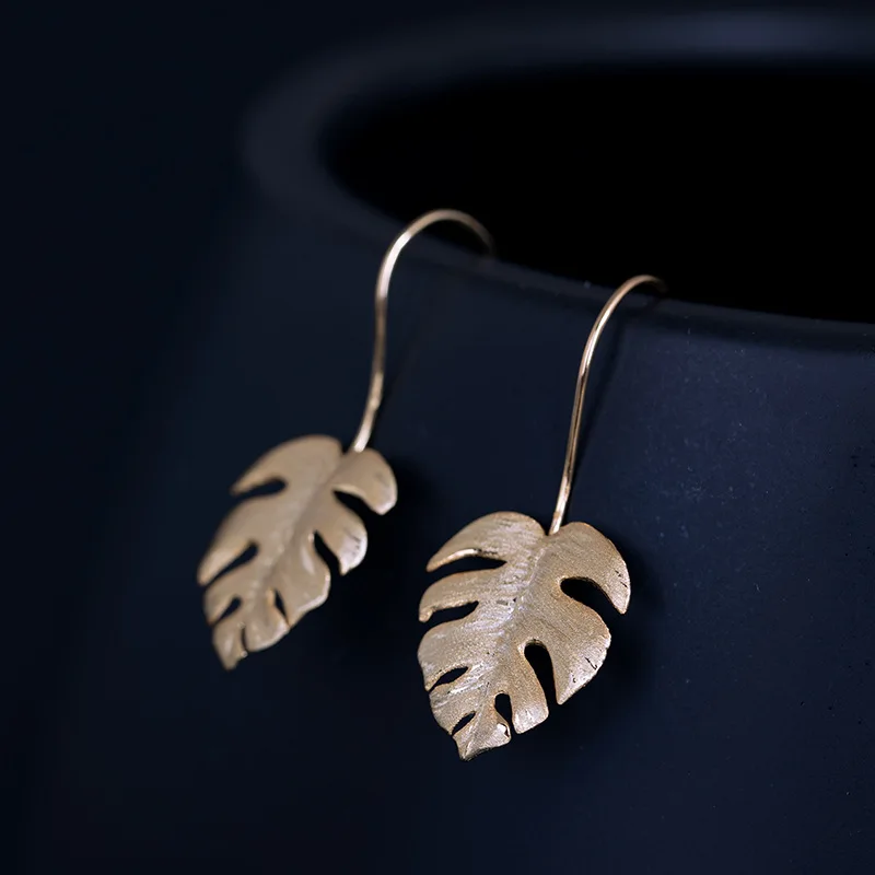925 стерлингового серебра монстера свисающие серьги для женщин в этническом стиле