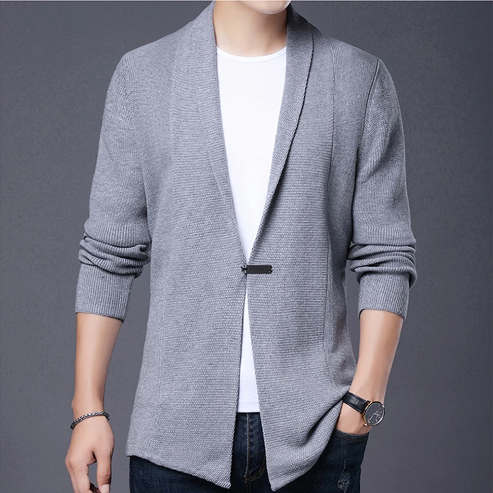 Covrlge Mens Autumn X-long Knitted Sweaters Jackets Spring Men Long Style Cardigan Solid Color Casual Sweater Coat 4XL MWK018