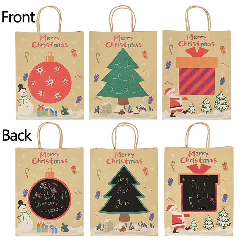

6pcs Christmas Decoration Kraft Paper Cookies Gift Packaging Gift Bags Handmade Painting Blessing Tote Bags Noel Navidad 2022