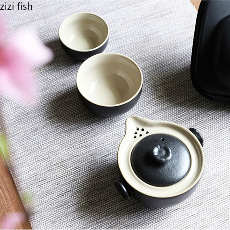 Керамический семейный чайник две чашки уличный дорожный чайный набор наборы