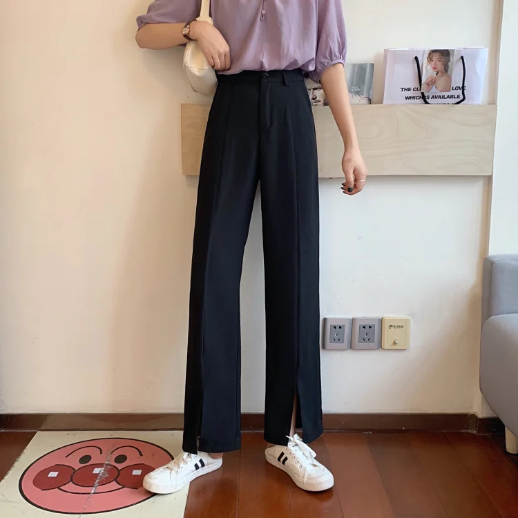 

HENCHIRY Spring and Summer Women's Casual Slacks Fashion Wide Leg Pants High Waist Thin Cool Straight Pants Show Thin Streetwear