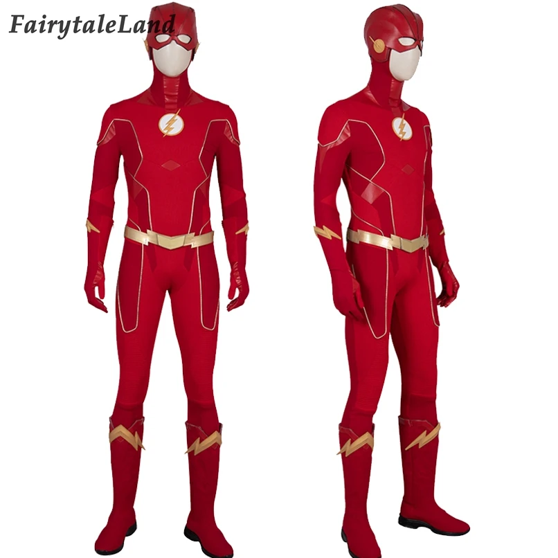 Флэш сезон 6 костюм Бэрри Аллена Косплэй наряд комбинезон Flash бутсы перчатки