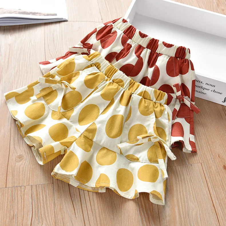 Шорты PUDCOCO в горошек для маленьких девочек летние свободные штаны с оборками