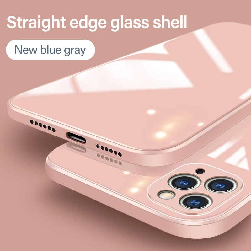 

Luxury Cute Square Liquid Tempered Glass Phone Case For iPhone 13 12 11 Pro XS max SE XR X 8 7 Plus Camera Protection Cover